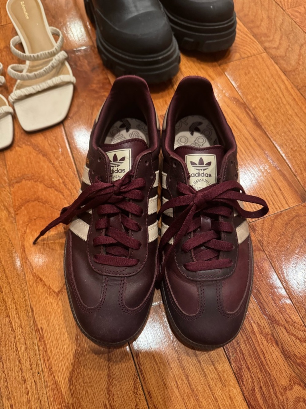 adidas Burgundy Sneakers with Cream Stripes